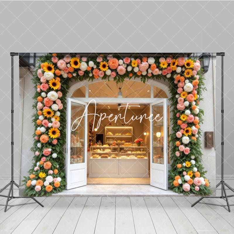 Aperturee - Aperturee Floral Cake Bake Store Door Photography Backdrop