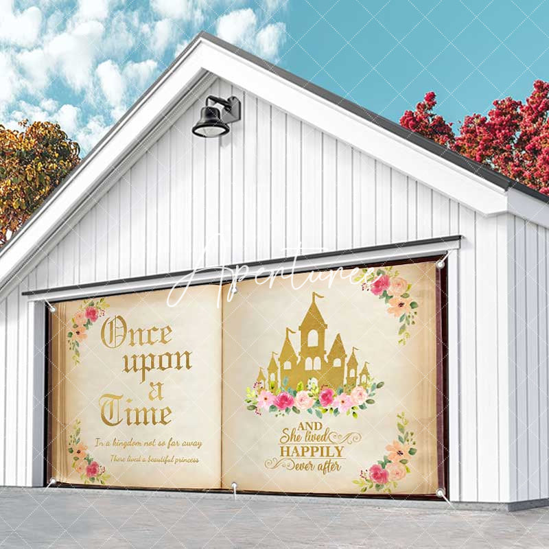 Aperturee - Aperturee Floral Castle Fairy Book Birthday Garage Door Banner