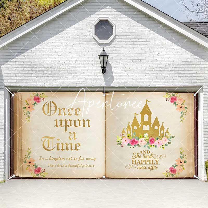 Aperturee - Aperturee Floral Castle Fairy Book Birthday Garage Door Banner