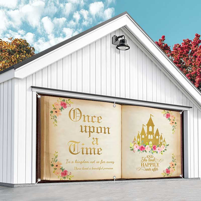 Aperturee - Aperturee Floral Castle Fairy Book Birthday Garage Door Banner