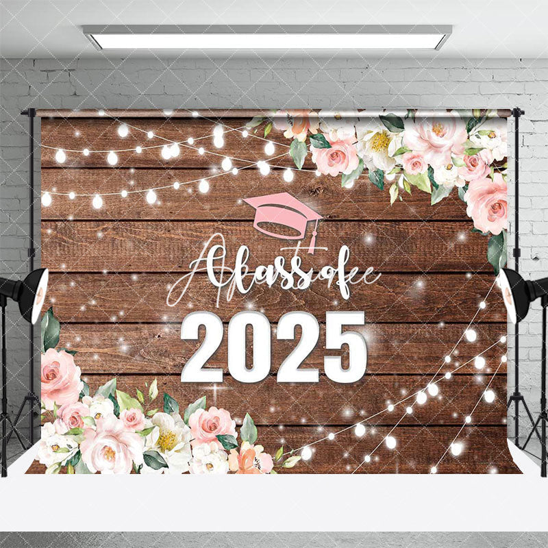 Aperturee - Aperturee Floral Class Of 2025 Light Wood Graduation Backdrop