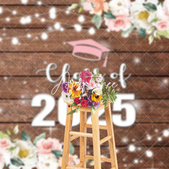 Aperturee - Aperturee Floral Class Of 2025 Light Wood Graduation Backdrop