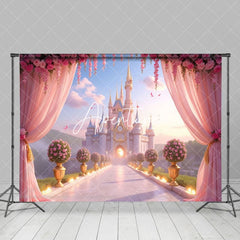 Aperturee - Aperturee Floral Curtain Pink Castle Wonderland Photo Backdrop