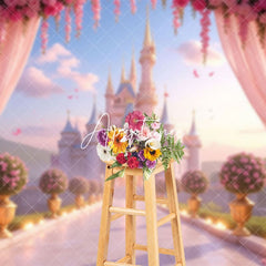 Aperturee - Aperturee Floral Curtain Pink Castle Wonderland Photo Backdrop