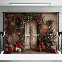 Aperturee - Aperturee Floral Decorated Door Christmas Tree Gift Backdrop