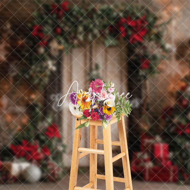 Aperturee - Aperturee Floral Decorated Door Christmas Tree Gift Backdrop