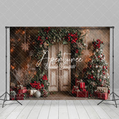 Aperturee - Aperturee Floral Decorated Door Christmas Tree Gift Backdrop