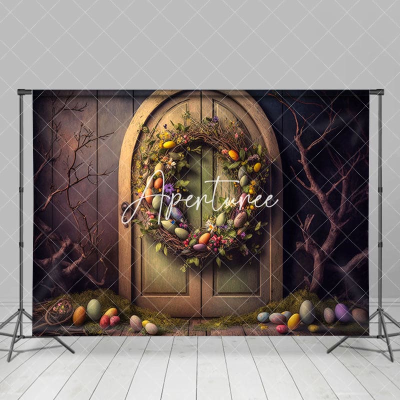 Aperturee - Aperturee Floral Egg Wreath Branch Door Easter Photo Backdrop