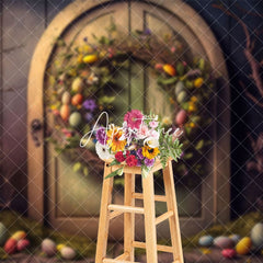 Aperturee - Aperturee Floral Egg Wreath Branch Door Easter Photo Backdrop