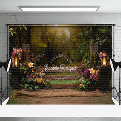 Aperturee - Aperturee Floral Garden Fence Light Natural Scene Backdrop