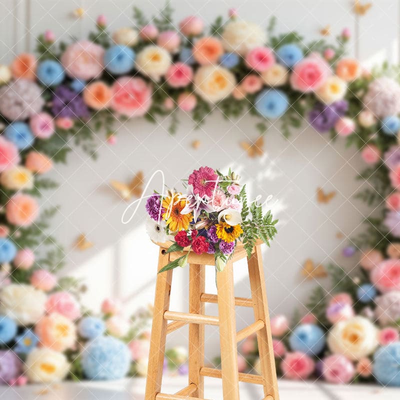 Aperturee - Aperturee Floral Garland Arch White Wall Spring Wedding Backdrop