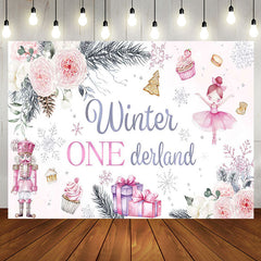 Aperturee - Aperturee Floral Gift Cake Winter Onederland Birthday Backdrop