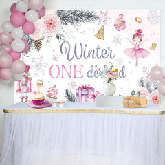 Aperturee - Aperturee Floral Gift Cake Winter Onederland Birthday Backdrop