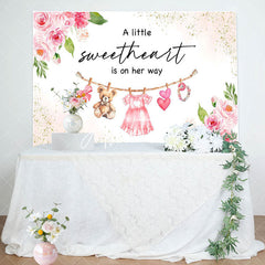 Aperturee - Aperturee Floral Gold Glitter Sweetheart Baby Shower Backdrop