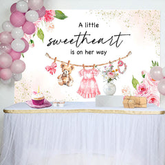 Aperturee - Aperturee Floral Gold Glitter Sweetheart Baby Shower Backdrop