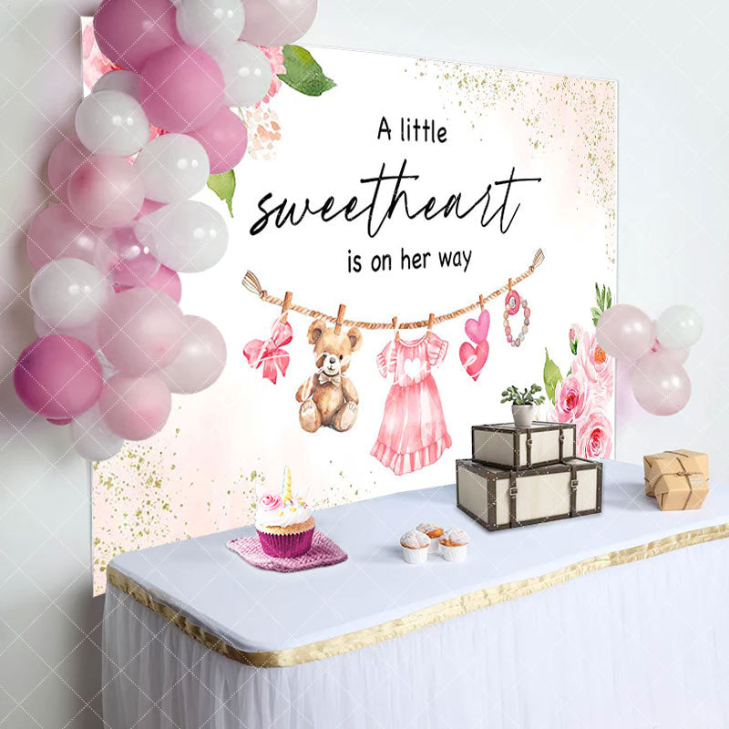 Aperturee - Aperturee Floral Gold Glitter Sweetheart Baby Shower Backdrop