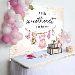 Aperturee - Aperturee Floral Gold Glitter Sweetheart Baby Shower Backdrop