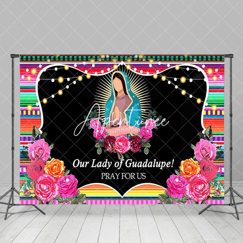 Aperturee - Aperturee Floral Lady Of Guadalupe Happy Feast Day Backdrop