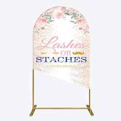 Aperturee - Aperturee Floral Lashes Or Staches Gender Reveal Arch Backdrop