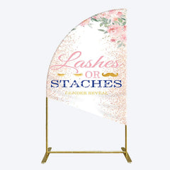 Aperturee - Aperturee Floral Lashes Or Staches Gender Reveal Half Moon Arch Backdrop