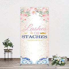 Aperturee - Aperturee Floral Lashes Or Staches Gender Reveal Rectangle Backdrop