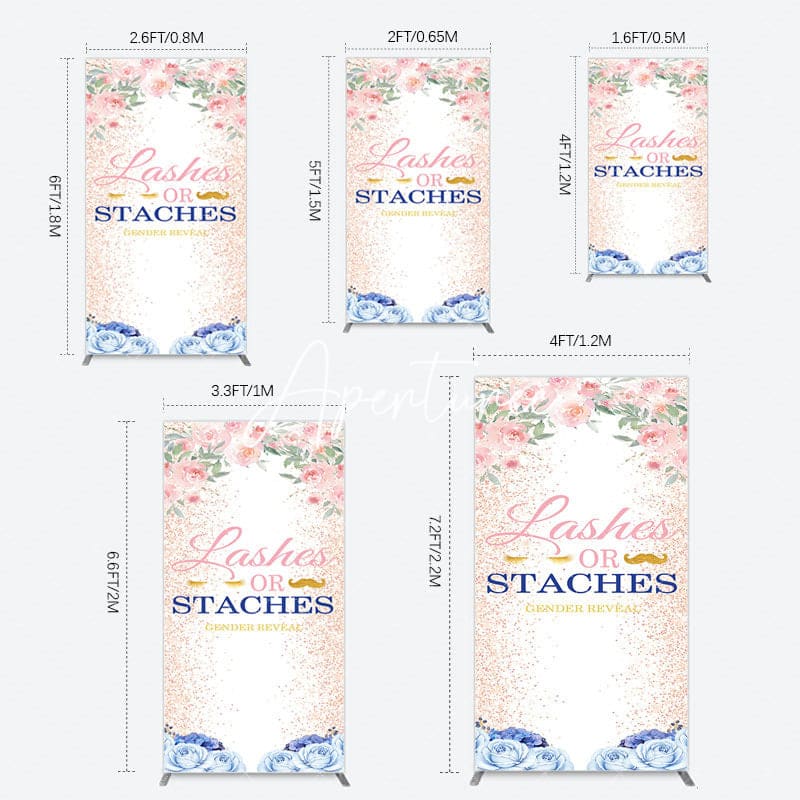 Aperturee - Aperturee Floral Lashes Or Staches Gender Reveal Rectangle Backdrop