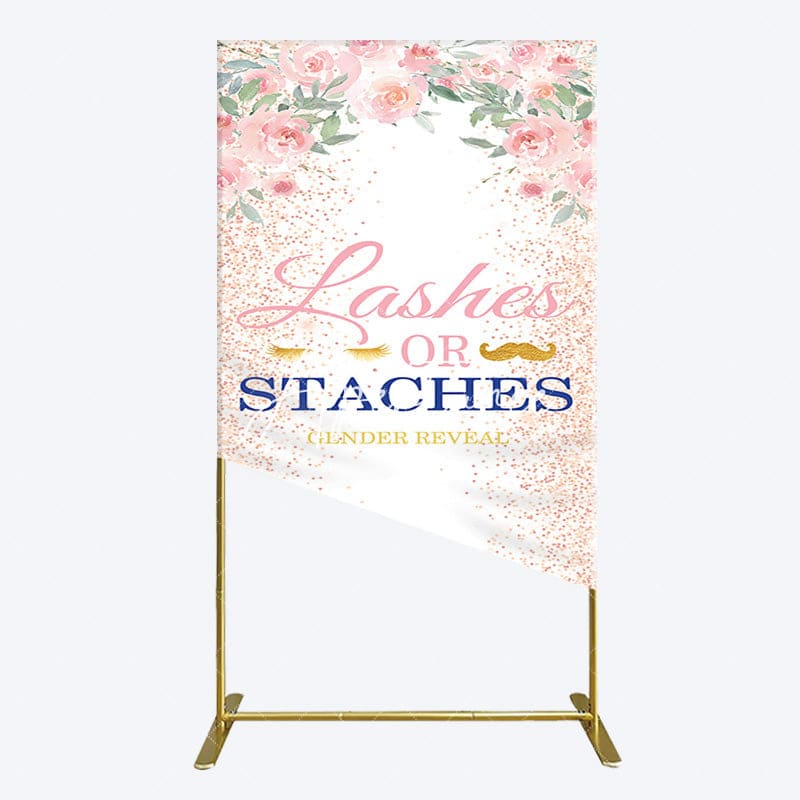 Aperturee - Aperturee Floral Lashes Or Staches Gender Reveal Rectangle Backdrop