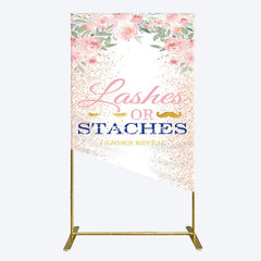 Aperturee - Aperturee Floral Lashes Or Staches Gender Reveal Rectangle Backdrop