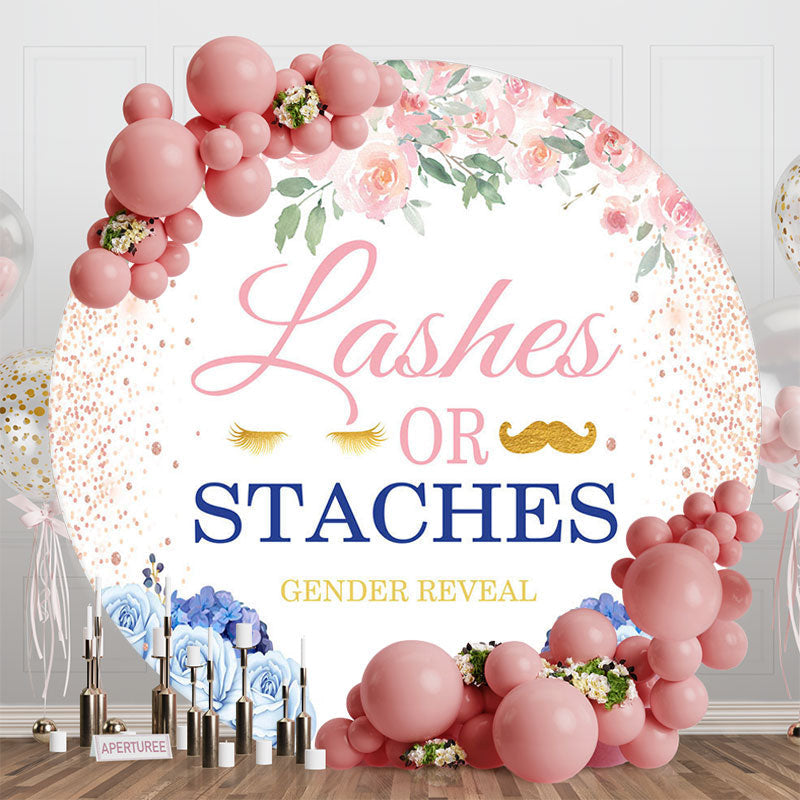 Aperturee - Aperturee Floral Lashes Or Staches Round Gender Reveal Backdrop