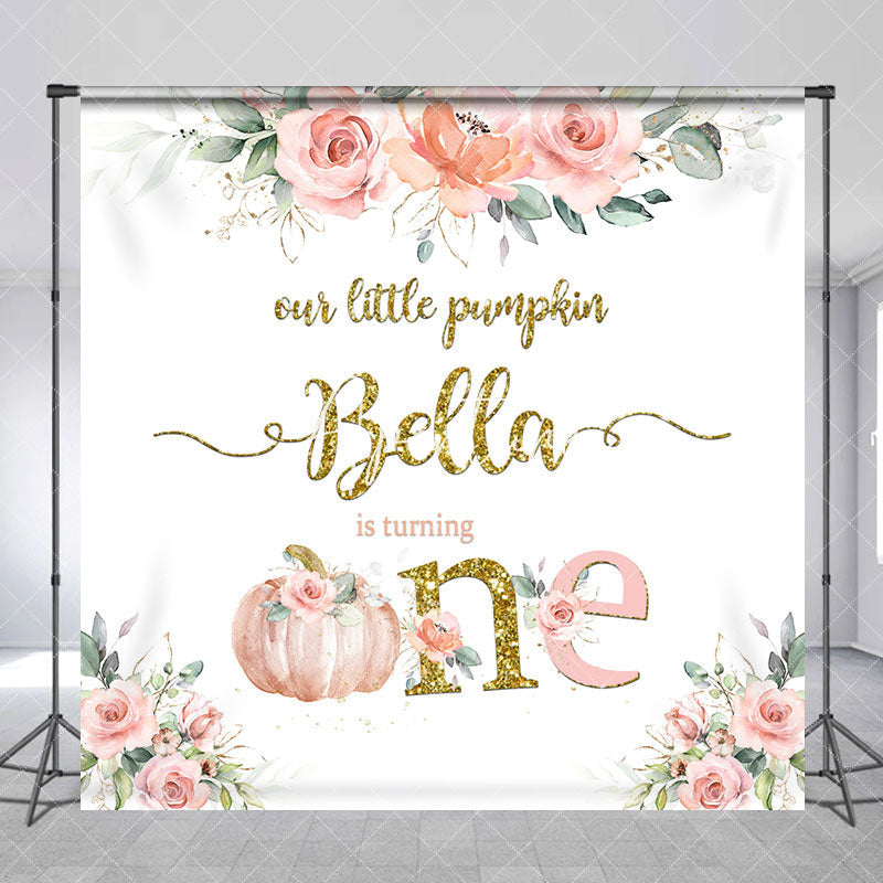 Aperturee - Aperturee Floral Little Pumpkin Custom 1st Birthday Backdrop