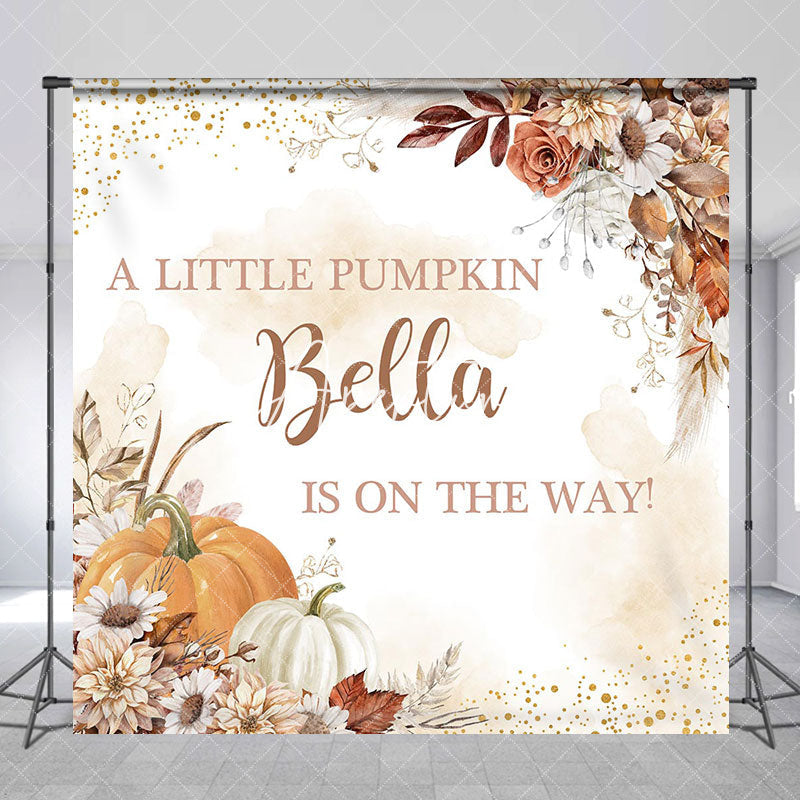 Aperturee - Aperturee Floral Little Pumpkin Custom Baby Shower Backdrop