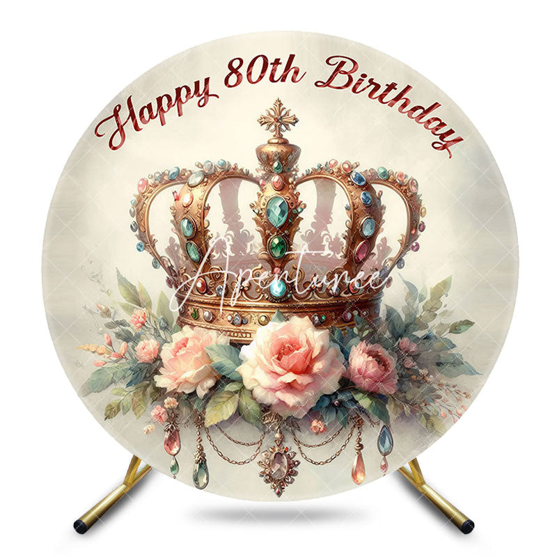 Aperturee - Aperturee Floral Luxury Royal Crown Round 80th Brithday Backdrop