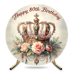 Aperturee - Aperturee Floral Luxury Royal Crown Round 80th Brithday Backdrop