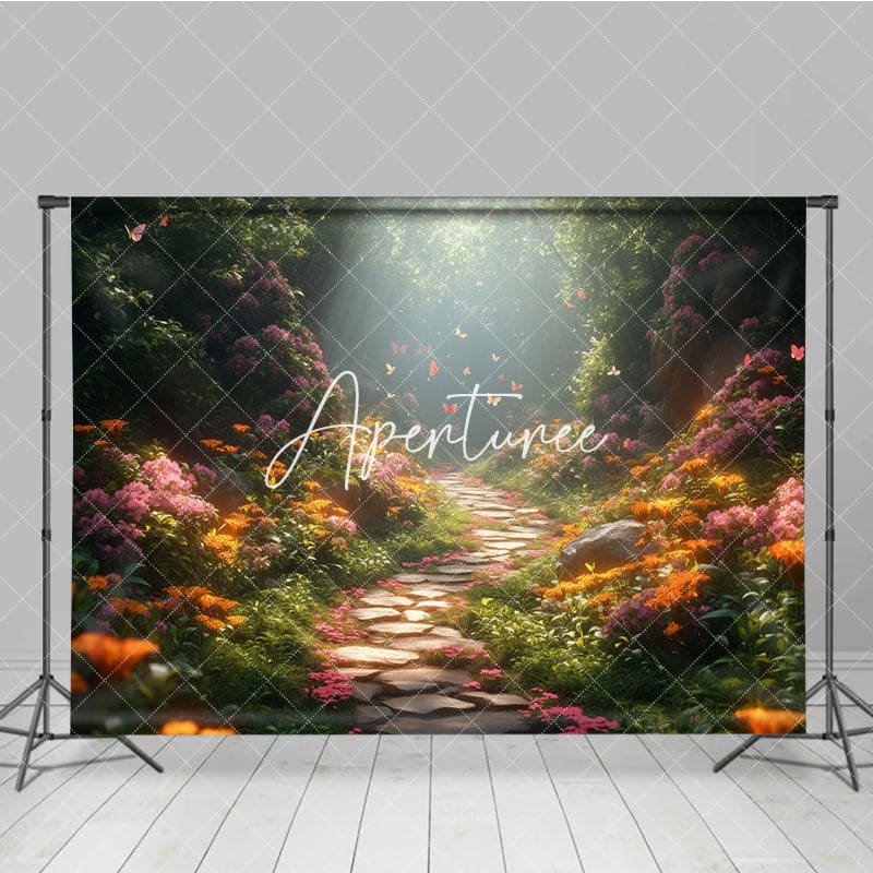 Aperturee - Aperturee Floral Magic Forest Path Spring Photography Backdrop