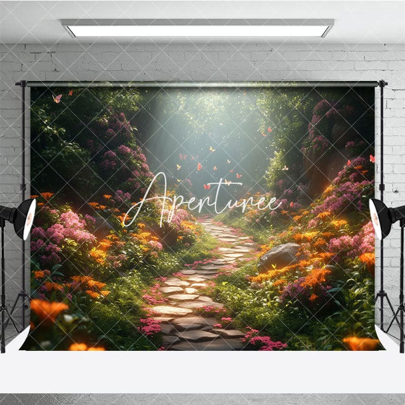 Aperturee - Aperturee Floral Magic Forest Path Spring Photography Backdrop