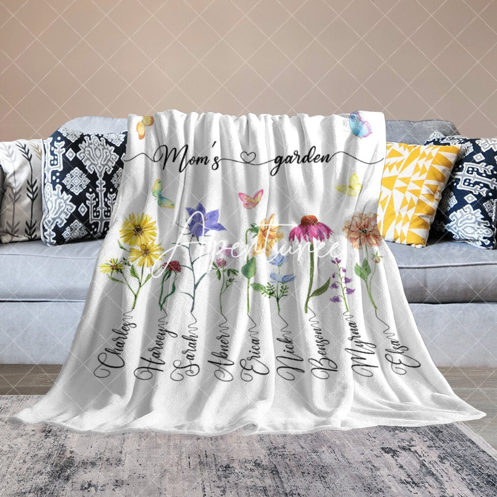 Aperturee - Aperturee Floral Moms Garden With Kids Custom Name Blanket