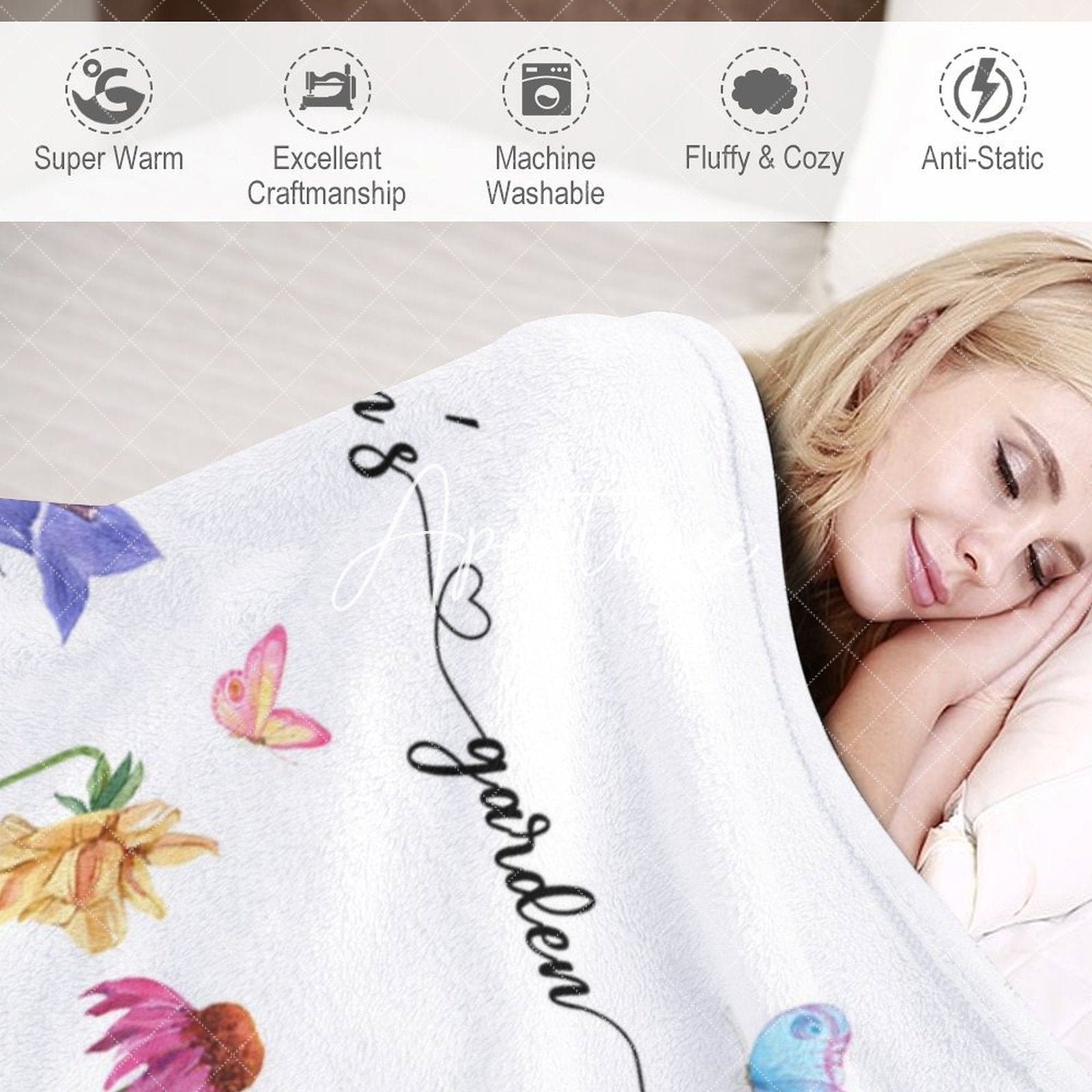 Aperturee - Aperturee Floral Moms Garden With Kids Custom Name Blanket