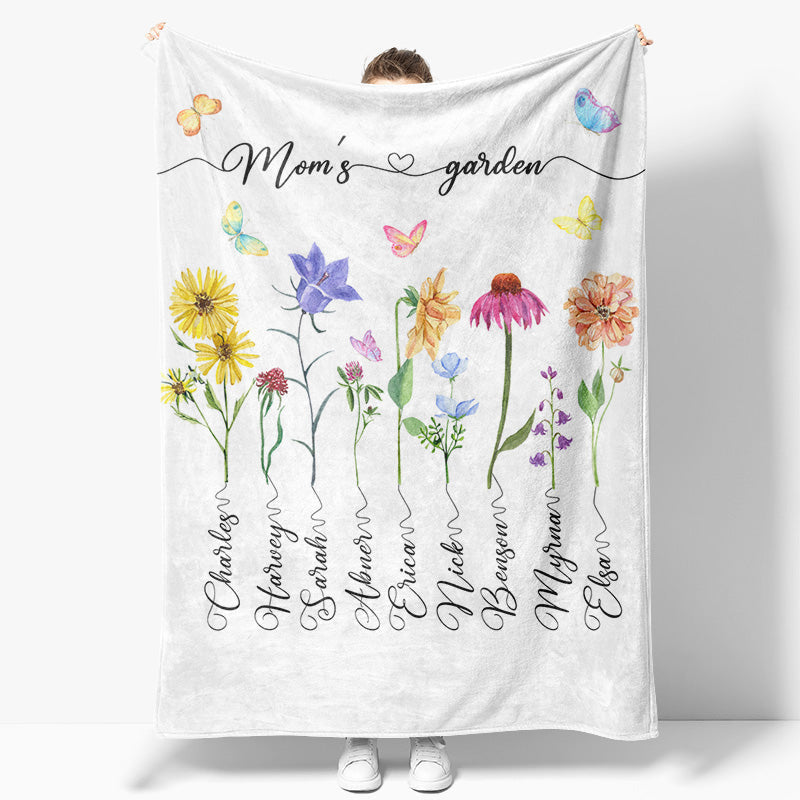 Aperturee - Aperturee Floral Moms Garden With Kids Custom Name Blanket