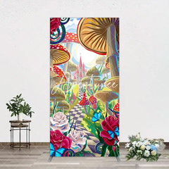 Aperturee - Aperturee Floral Mushroom Wonderland Birthday Rectangle Backdrop