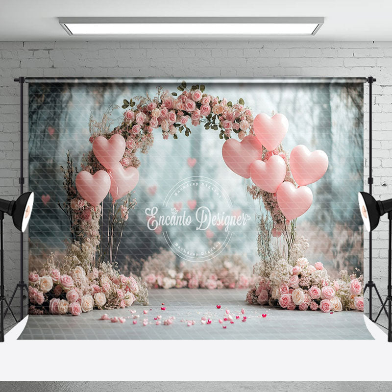 Aperturee - Aperturee Floral Pink Balloon Arch Valentines Day Backdrop