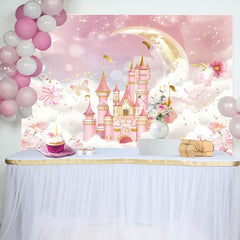 Aperturee - Aperturee Floral Pink Wonderland Night Castle Cloud Backdrop