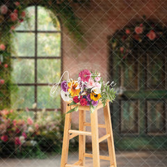 Aperturee - Aperturee Floral Plant Retro Pink Door Window Photo Backdrop