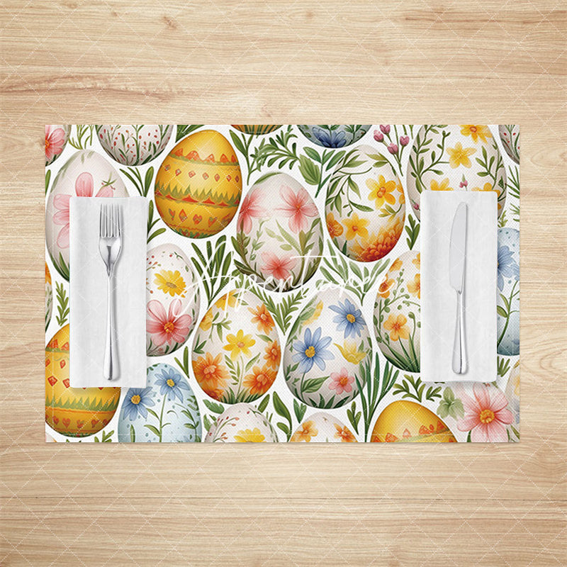 Aperturee - Aperturee Floral Printed Eggs Plant Easter Set Of 4 Placemats