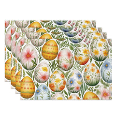 Aperturee - Aperturee Floral Printed Eggs Plant Easter Set Of 4 Placemats