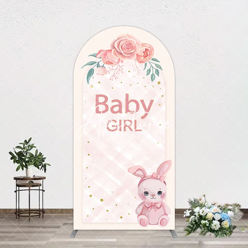 Aperturee - Aperturee Floral Rabbit Baby Girl Gender Reveal Arch Backdrop