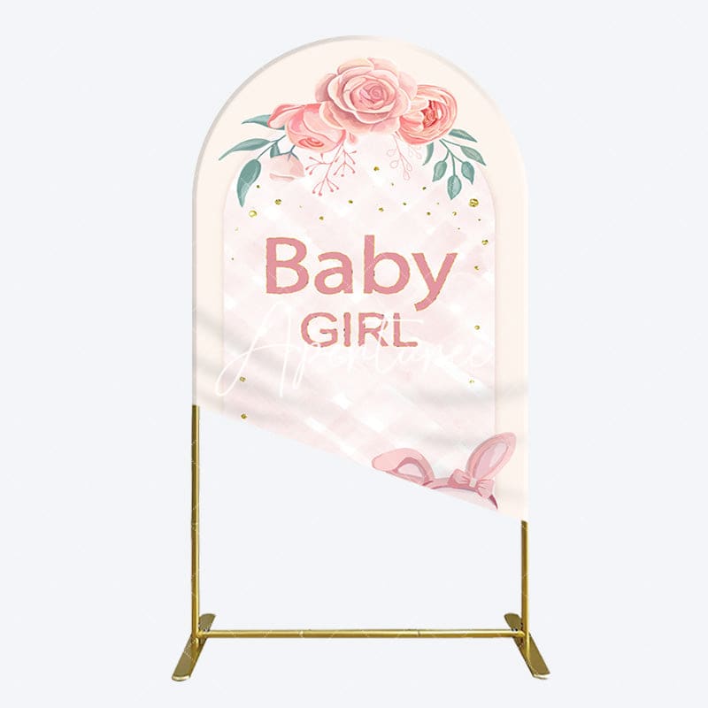 Aperturee - Aperturee Floral Rabbit Baby Girl Gender Reveal Arch Backdrop