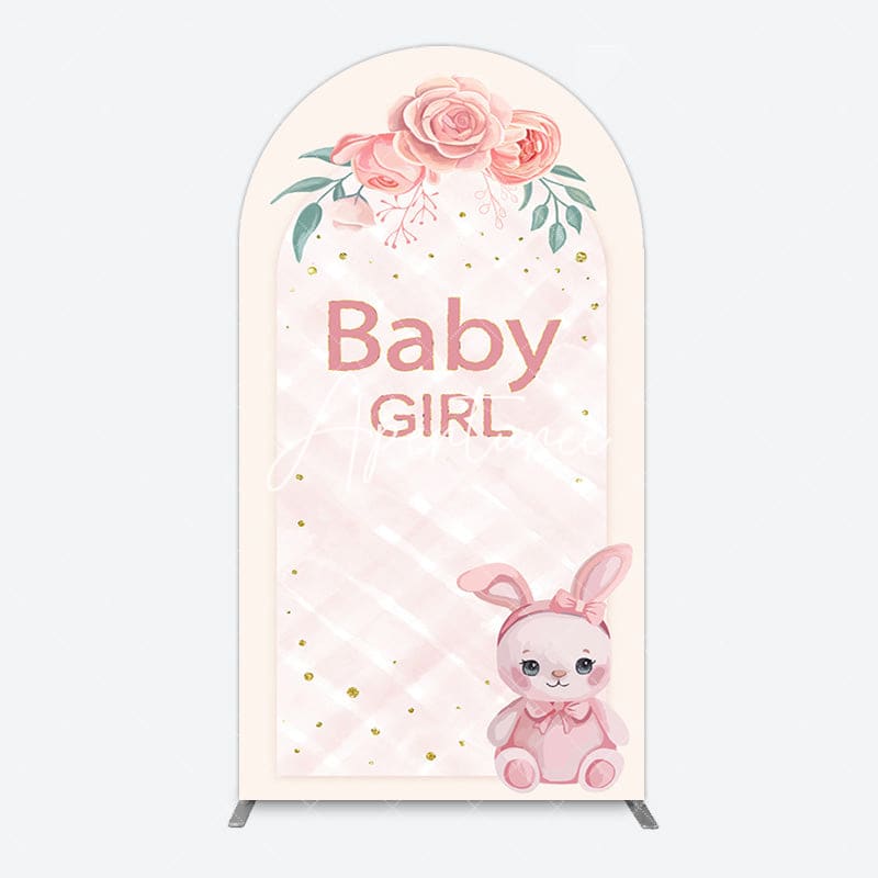 Aperturee - Aperturee Floral Rabbit Baby Girl Gender Reveal Arch Backdrop