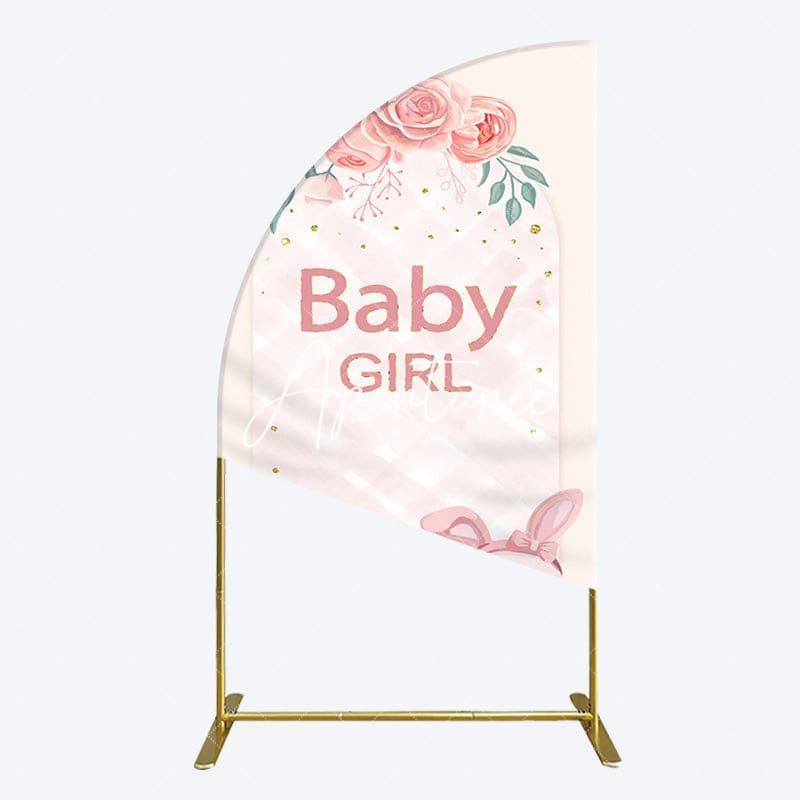 Aperturee - Aperturee Floral Rabbit Baby Girl Gender Reveal Half Moon Arch Backdrop