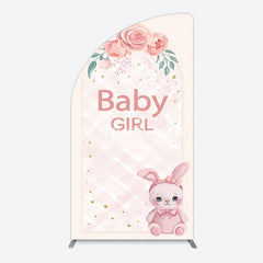 Aperturee - Aperturee Floral Rabbit Baby Girl Gender Reveal Half Moon Arch Backdrop