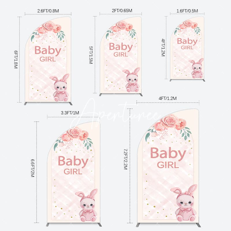 Aperturee - Aperturee Floral Rabbit Baby Girl Gender Reveal Half Moon Arch Backdrop